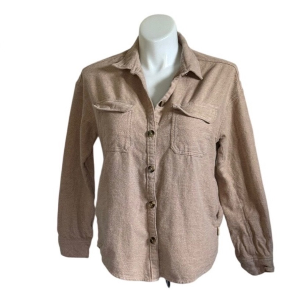 Hollister Womens Tan Boyfriend Fit Button Down Shirt Shacket M Medium